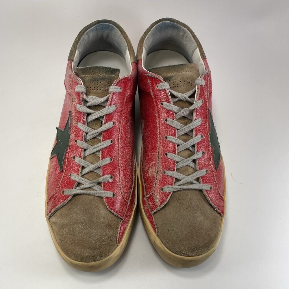 Golden Goose Super-Star Red Leather Sneakers Mens Size 42 Distressed Italy GGDB - Picture 11 of 11